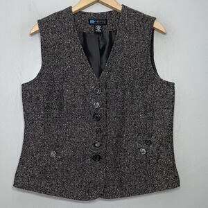 Tweed Herringbone Vest Size Large Black White Dark Academia English Prep School